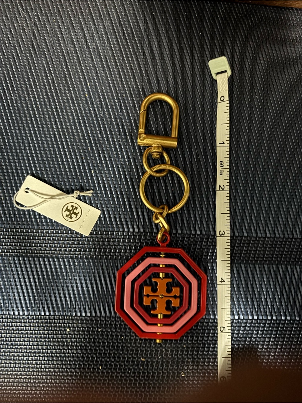 BNWT Tory Burch Red Octagonal Logo Keychain